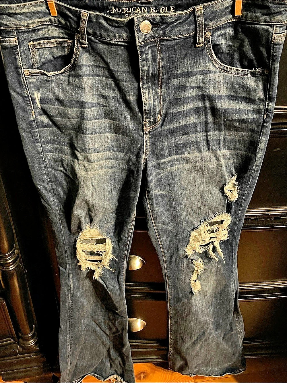 American Eagle Outfitters Distressed Hi-Rise Slim Flare Denim Jeans Size 18